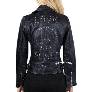 Mauritius Traysie Lamb Leather Biker Jacket Peace & Love Studded Size 4
